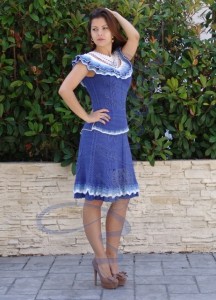 Летний  вязаный костюм «От белого к синему» от Зои Вуулвич, вязаные платья для женщин и девушек